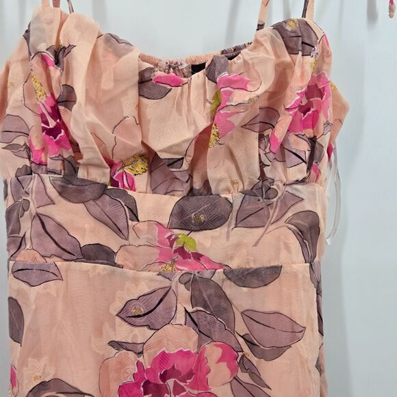 NEW NWT Lulu’s Tea Party Chic Pink Floral Print Tie-Strap Tiered Midi Dress S - Picture 4 of 11